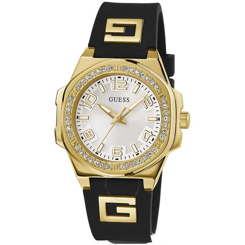 Guess Black Gold Wristwatch Silver-tone Dial Ladies Watch GW0617L1 - The Watches Men & Co