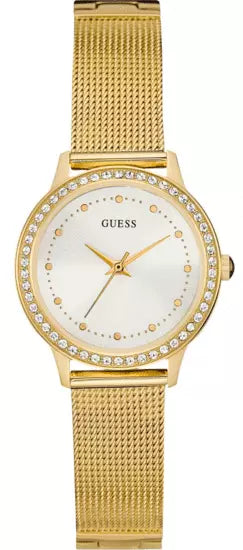 Guess Chelsea gold-tone women's watch with crystal bezel and mesh strap