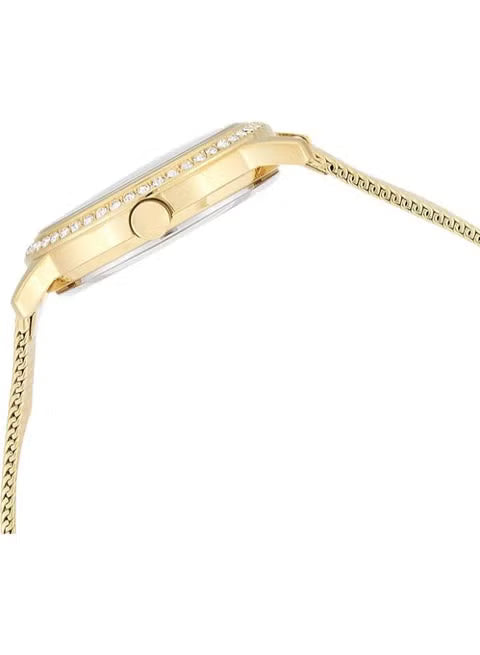 Side view of Guess Chelsea watch showing case profile and mesh bracelet
