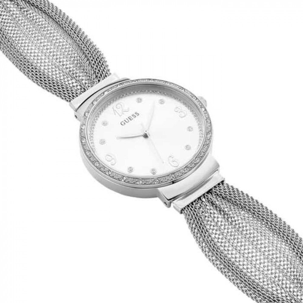 Guess Chiffon Crystal Silver Dial Ladies Watch W1083L1 - Watch