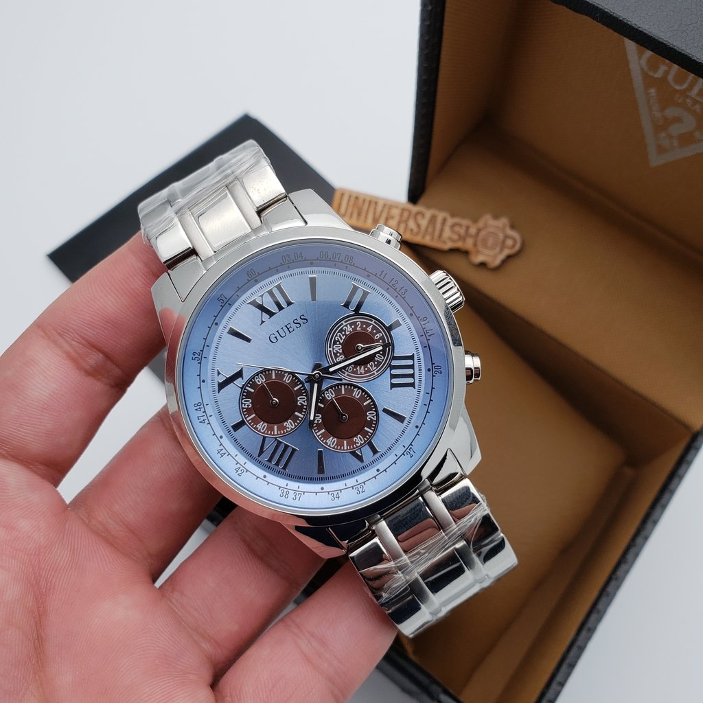 Guess Chrono Blue Dial Silver Men’s Watch W0379G6 - Watch