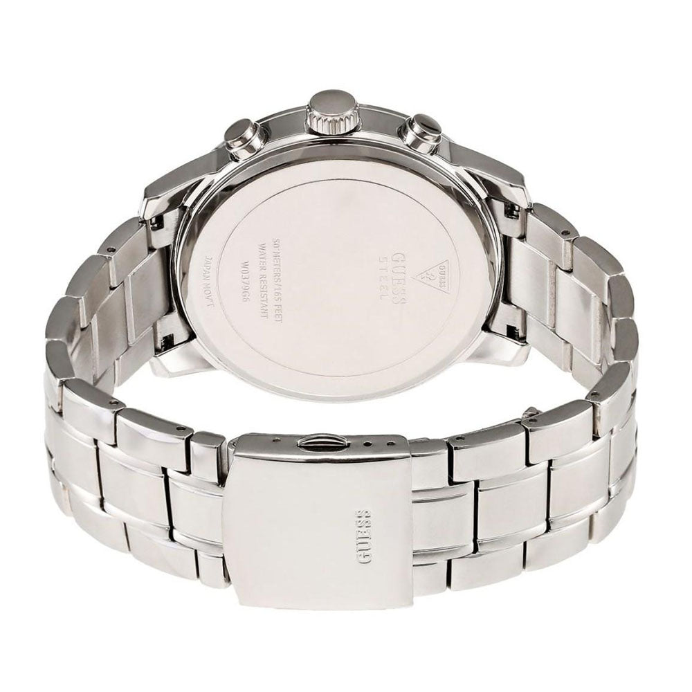 Silver stainless steel caseback of Guess Chrono W0379G6 watch