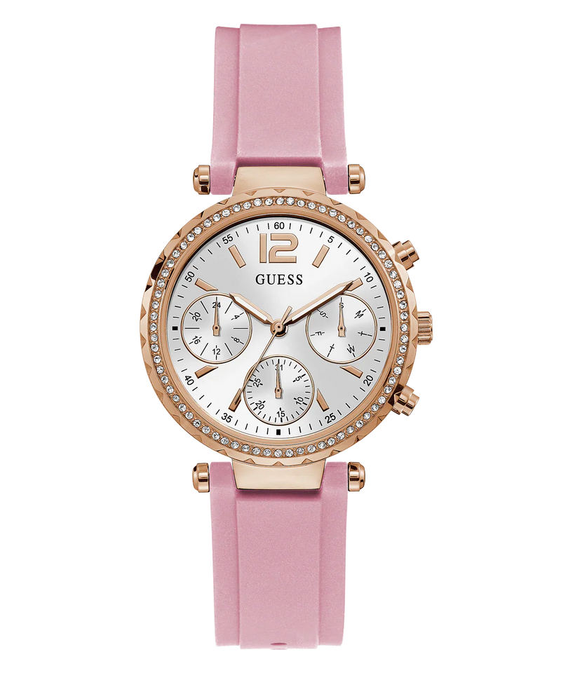 Guess Clarity Pink Tone Silicone Strap Women’s Watch GW0109L2 - Watch