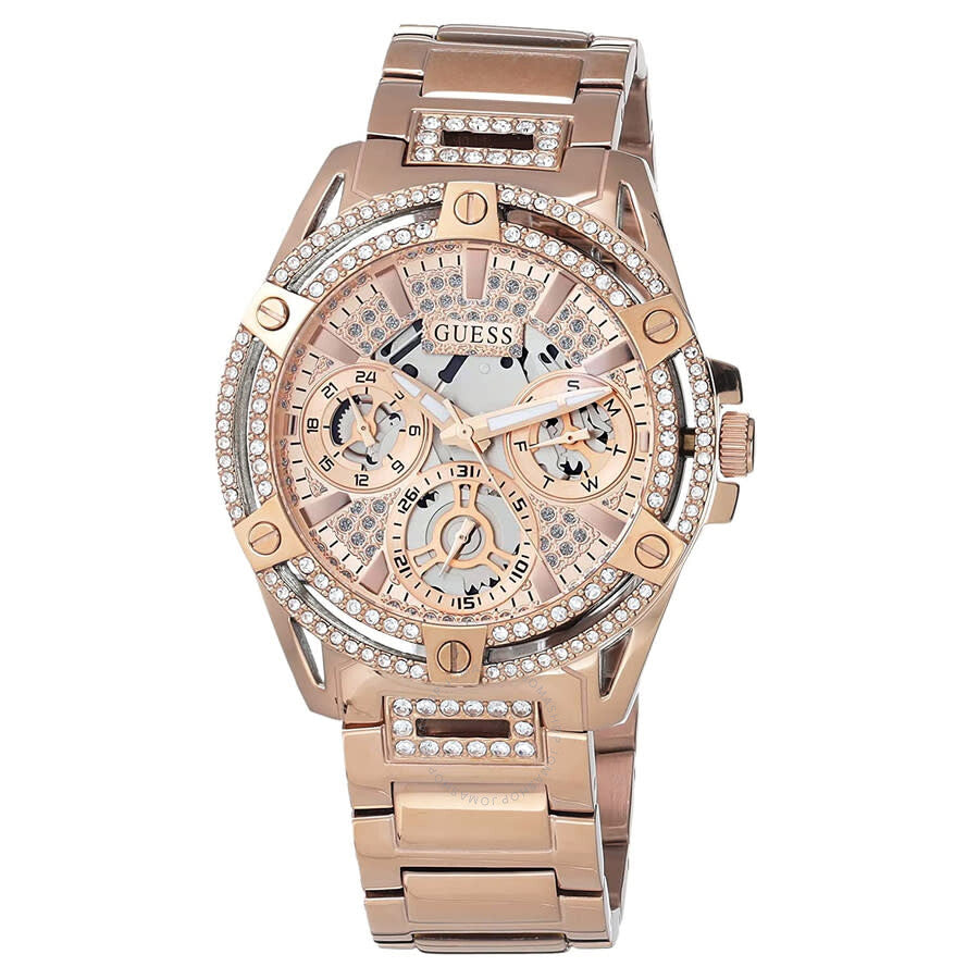 Guess Classic rose gold-tone ladies watch with crystal bezel and multi-function dial