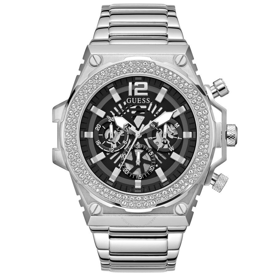 Guess Classic black dial men's watch with crystal-set bezel and stainless steel bracelet