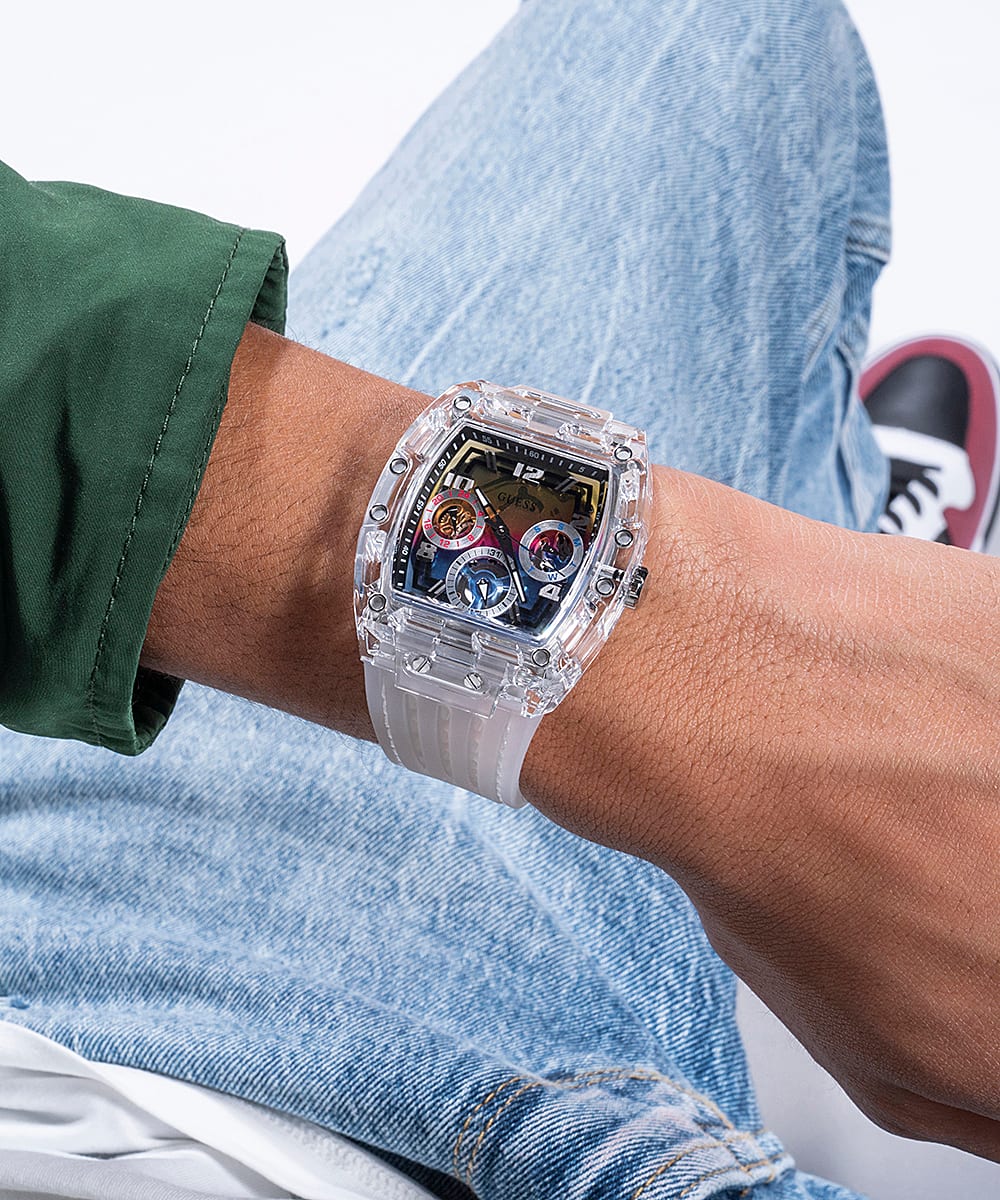 Guess Clear Case Silicone Strap Men’s Watch GW0499G3 - Watch