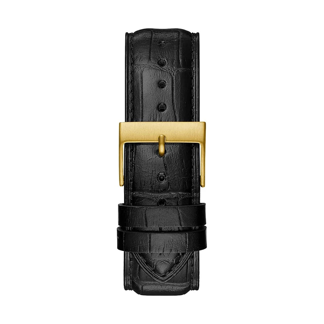 Black crocodile-texture genuine leather strap with gold-tone buckle