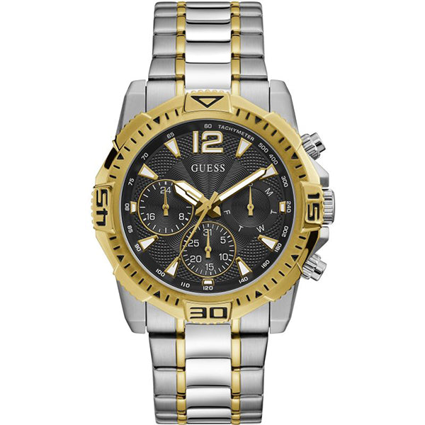Guess Commander chronograph men's watch with gold bezel and two-tone steel bracelet