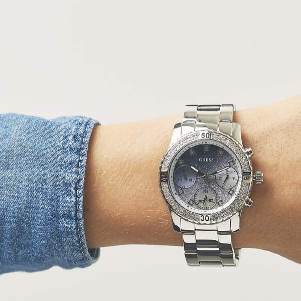 Guess Confetti Crystal Glitter Dial Ladies Watch W0774L6 - Watch