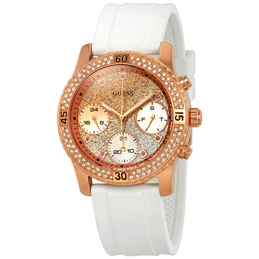 Guess Confetti Crystal Rose Gold-Tone/White Dial Ladies Watch W1098L5 - Watch