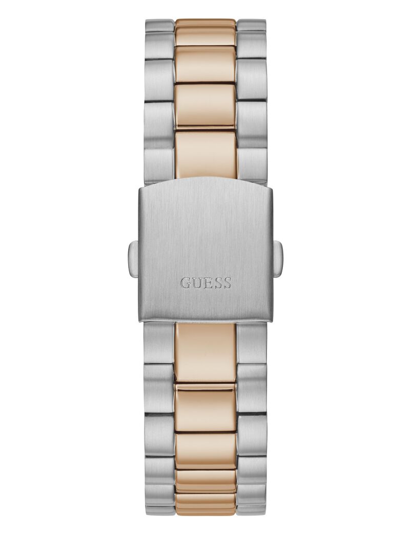 Guess Connoisseur watch caseback with Guess branding on fold-over clasp