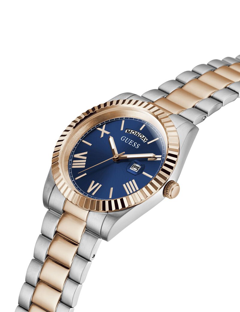 Guess Connoisseur watch side profile with two-tone bracelet