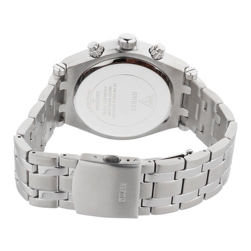 Guess Continental watch caseback showing engraved details and metal bracelet
