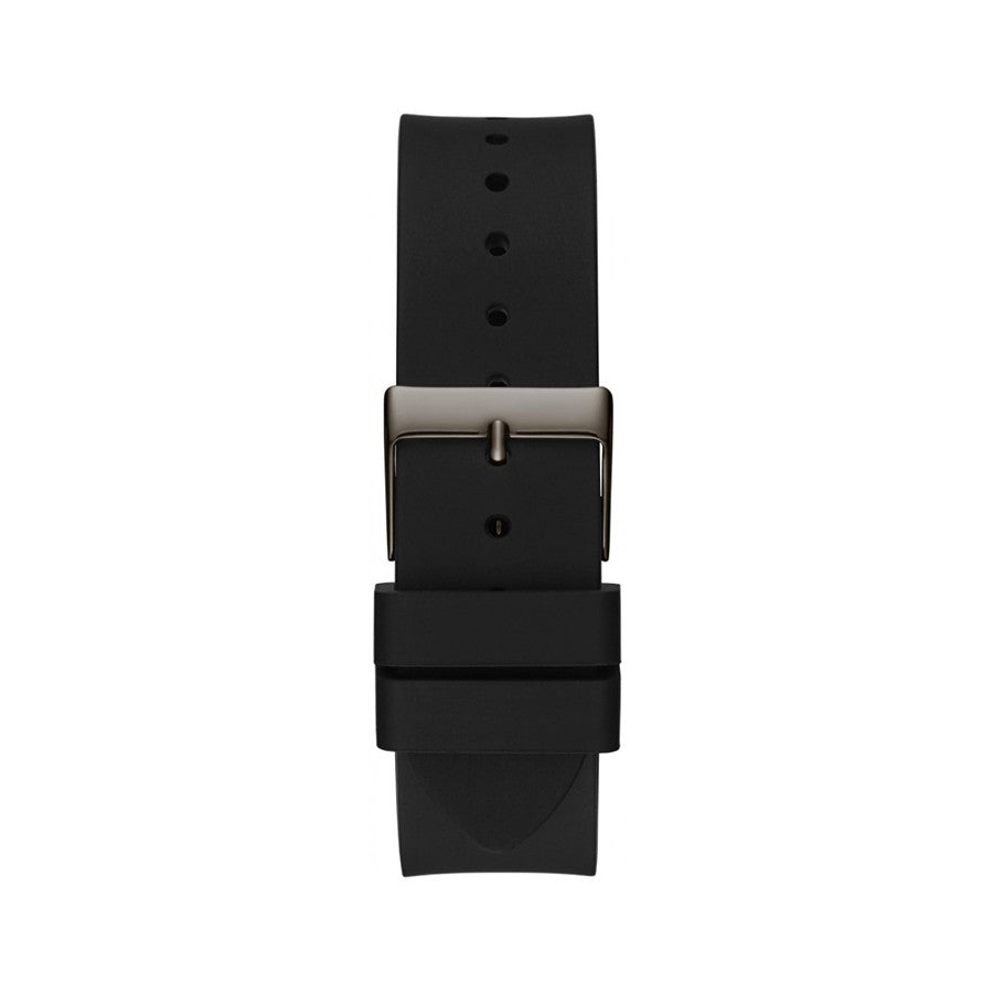 Guess Crush black silicon strap with gunmetal buckle and adjustment holes