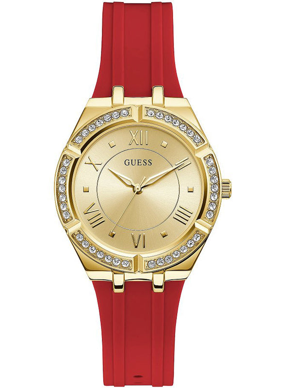 Guess Crystal Accented Gold Tone Red Strap Women’s Watch GW0034L6 - Watch