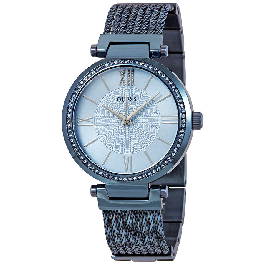 Guess Crystal Blue Dial Blue PVD ladies watch with crystal bezel and blue mesh strap