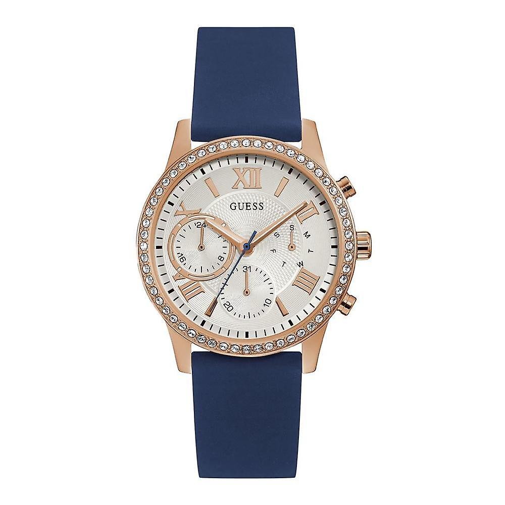 Guess Crystal Silver Dial Blue Silicone Ladies Watch W1135L3 front view