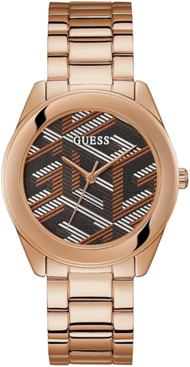 Guess Cubed women's watch with black geometric dial and rose gold steel bracelet