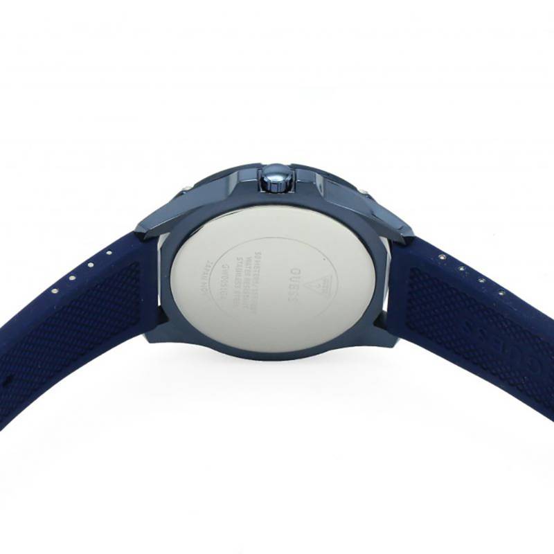 Guess Delta watch caseback showing stainless steel back with engraved text