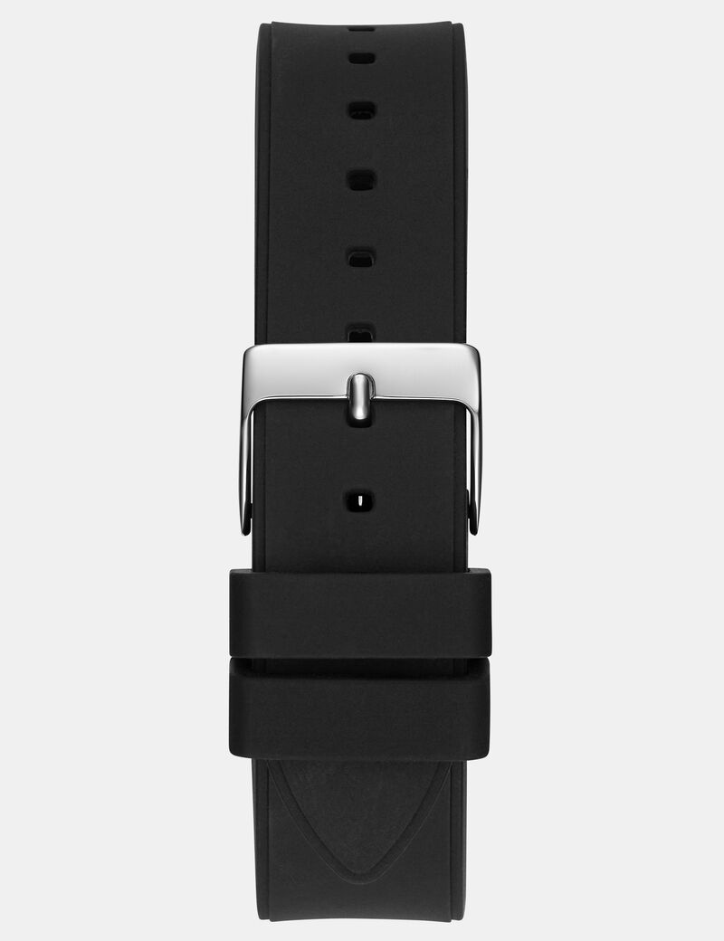 Guess Duchess black silicone strap with silver tone buckle and logo detail