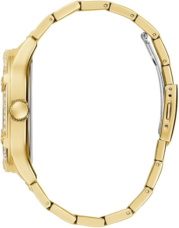 Guess Duke gold watch side profile showing case depth and link bracelet