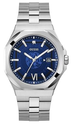 GUESS EMPEROR men's watch with blue dial, silver case and stainless steel bracelet