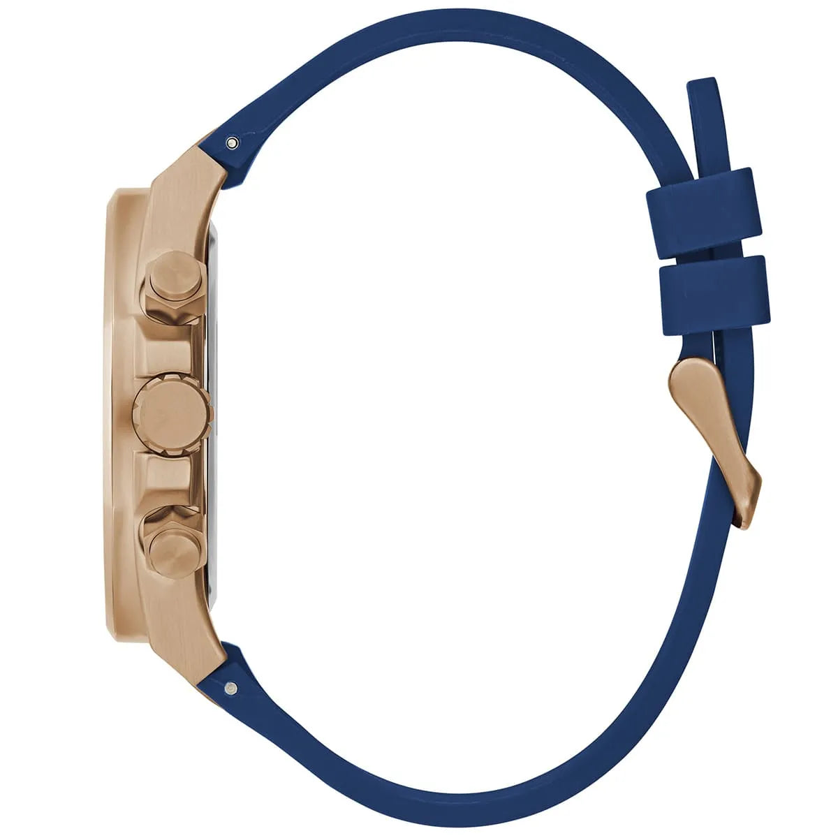 GUESS Empire men's watch worn on wrist showing side profile of case and strap attachment