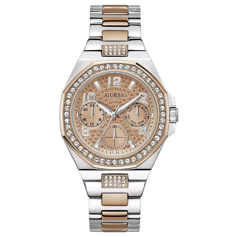 GUESS Empire analog quartz womens watch with rose gold dial and two-tone steel bracelet