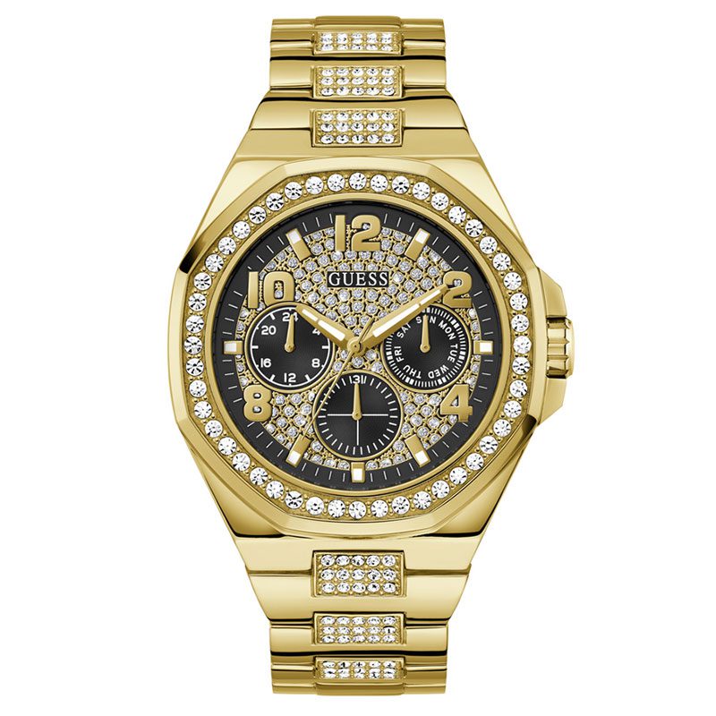 Guess Empire gold chronograph watch with crystal-set bezel and multi-dial face