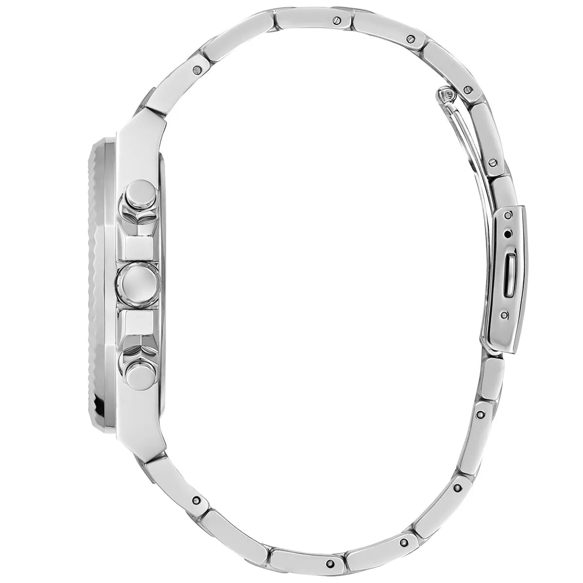 GUESS Equity mens watch case profile showing chronograph pushers and crown