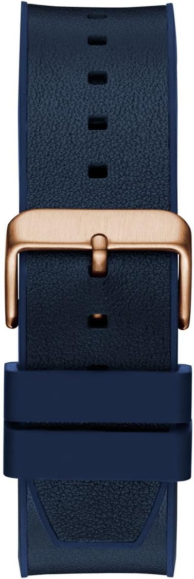 Guess Equity navy silicone strap with rose gold buckle and adjustable pins