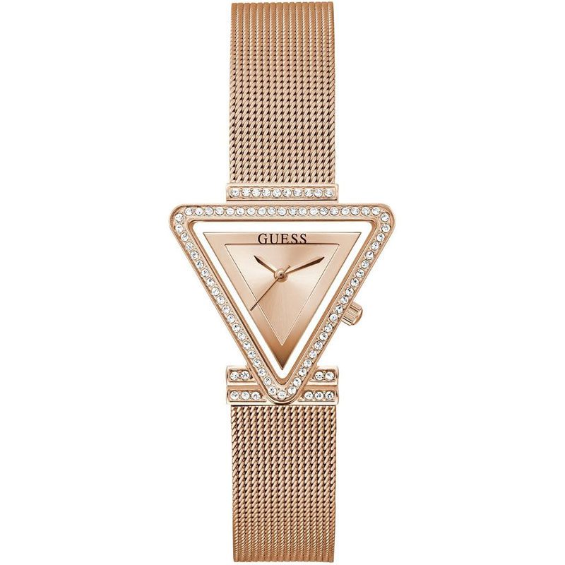 Guess Fame Diamonds rose gold women watch with triangular crystal bezel and mesh strap