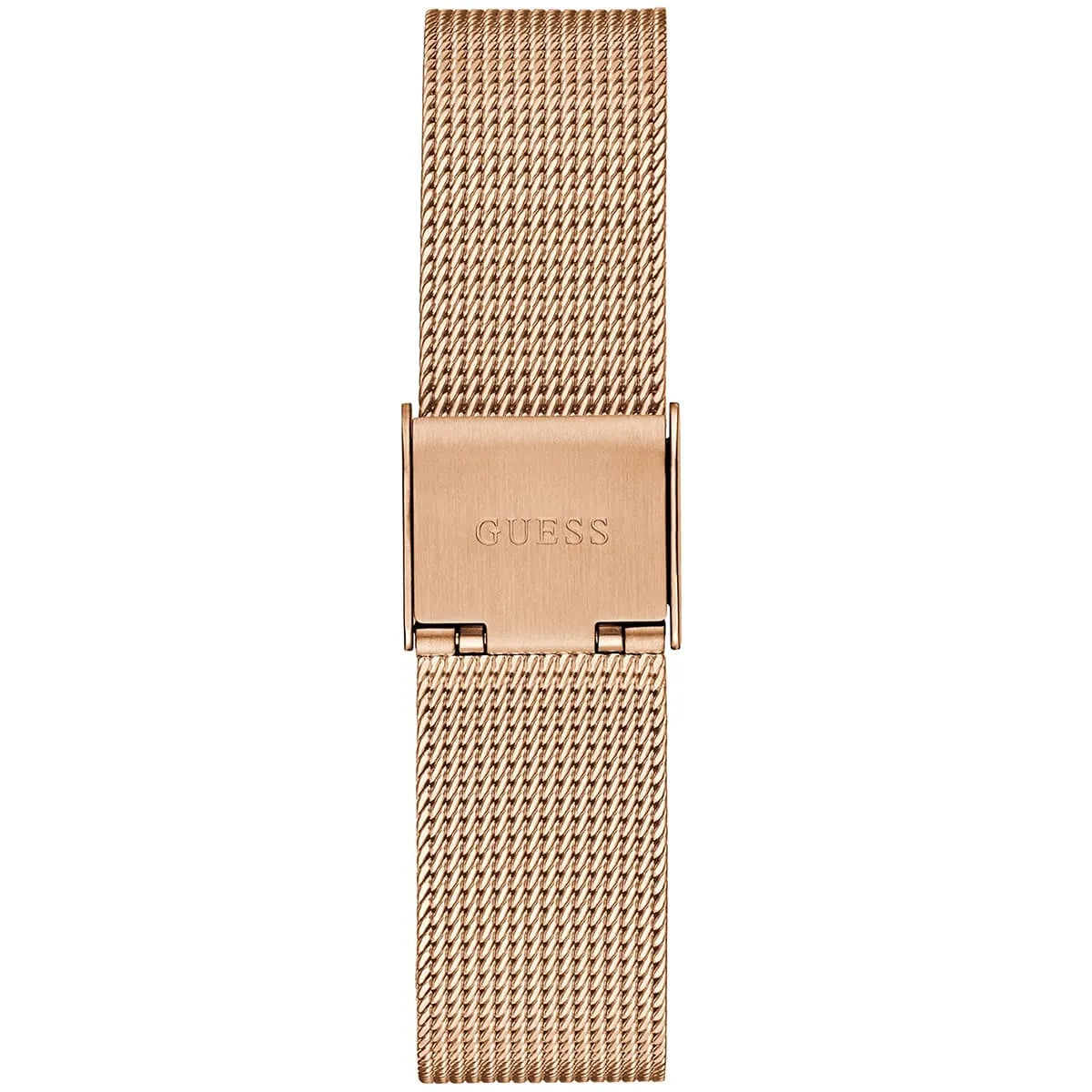 Guess Fame rose gold mesh strap with fold-over clasp and GUESS engraving