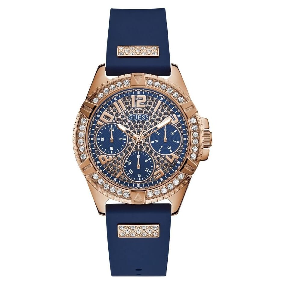 Guess Frontier Blue/Crysal Pave Dial Ladies Multifunction Watch W1160L3 - Watch