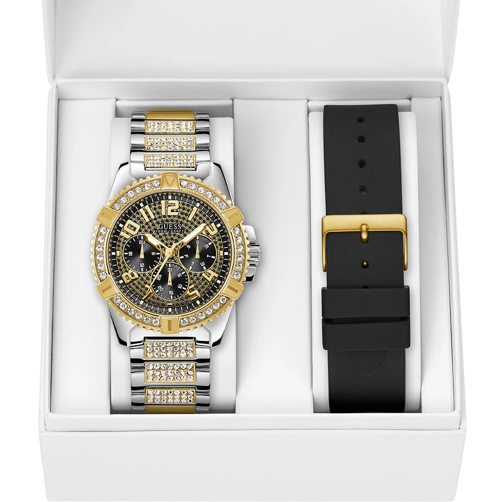 Guess Frontier set in box with watch and interchangeable black rubber strap