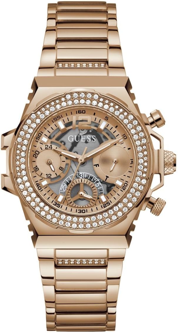 Guess Fusion rose gold women's watch with diamond-set bezel and chronograph dial