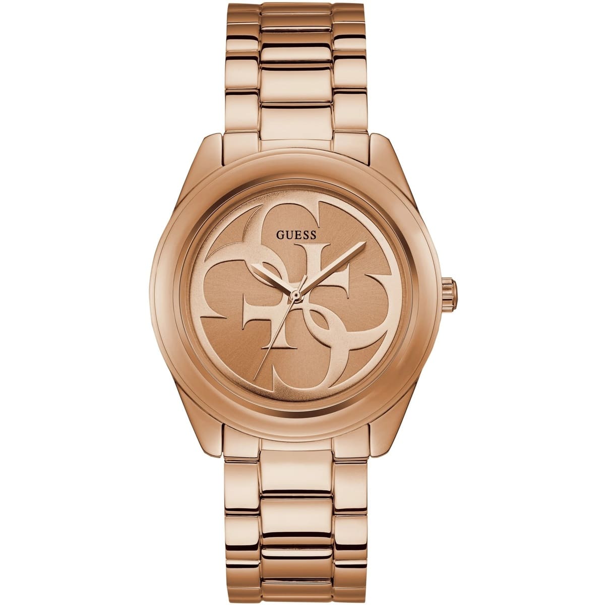 Guess G-Twist rose gold women's watch with twisted logo dial