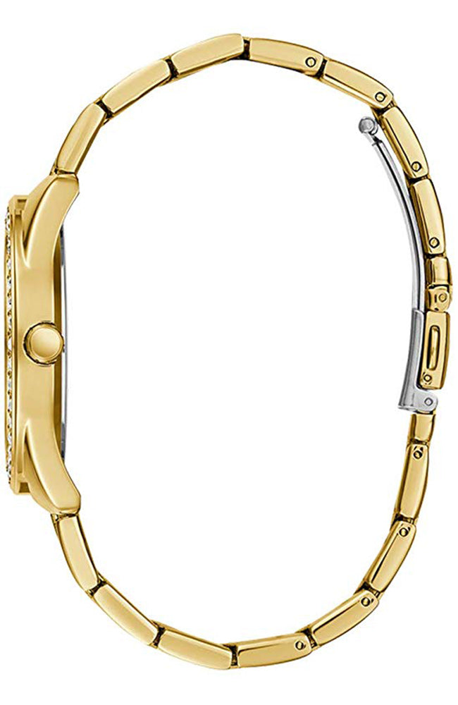 Guess G-Twist gold stainless steel bracelet watch side profile
