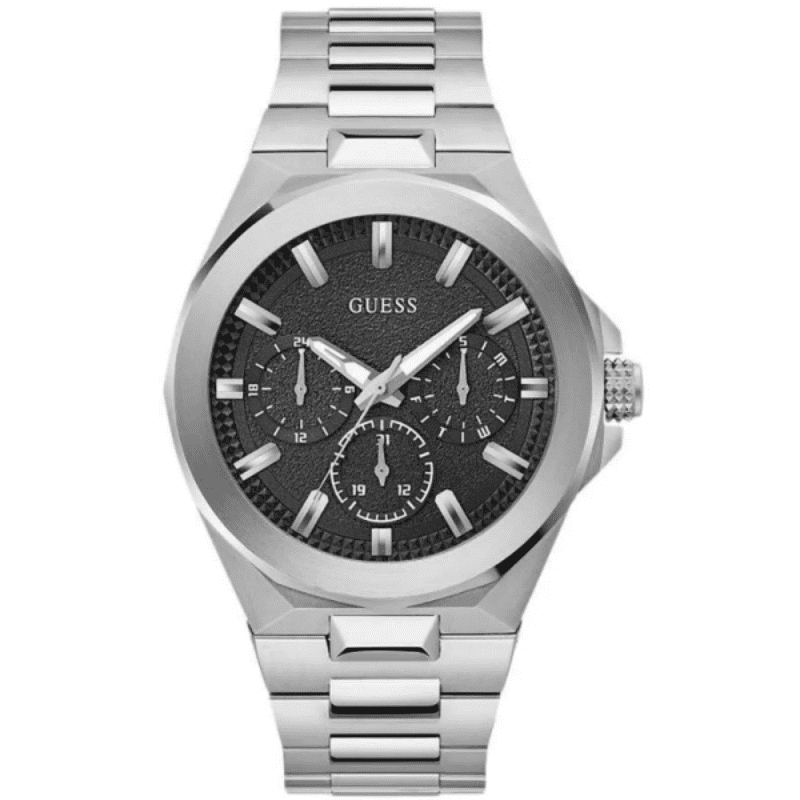 Guess GW0798G1 stainless steel men's watch with black multifunction dial and chronograph subdials