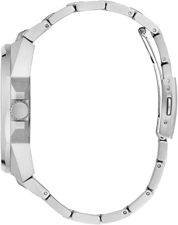 Side view of Guess GW0798G1 stainless steel bracelet watch showing case profile and thickness