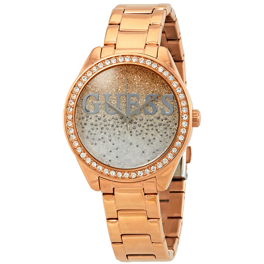 Guess Glitter Girl rose gold ladies watch with crystal bezel and glitter dial