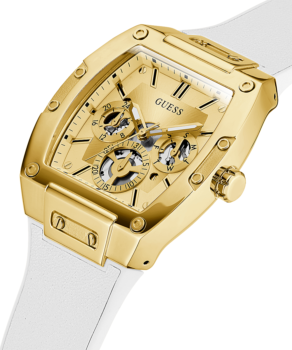 Guess Gold Case White Silicone Strap Men’s Watch GW0202G6 - Watch