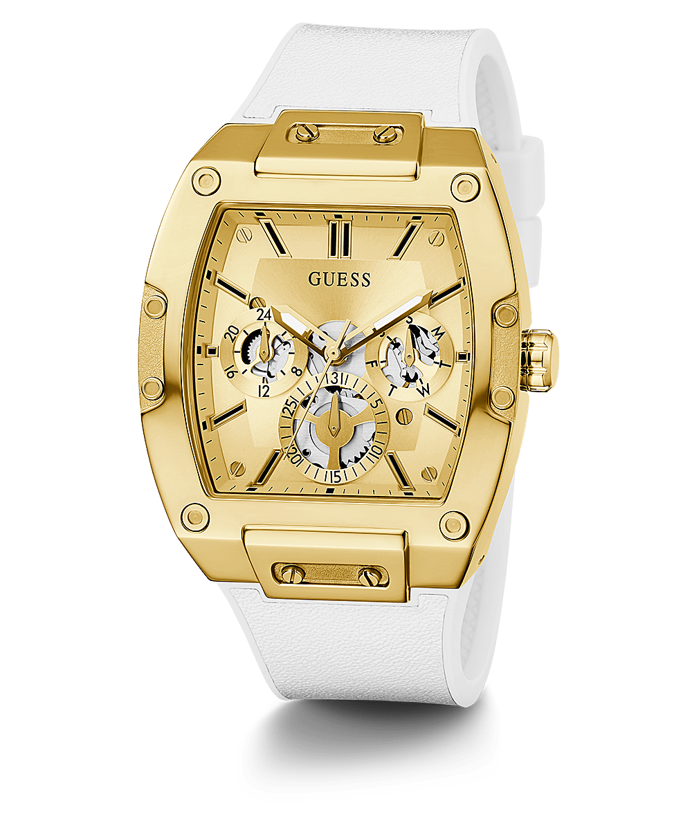 Guess Gold Case White Silicone Strap Men’s Watch GW0202G6 - Watch