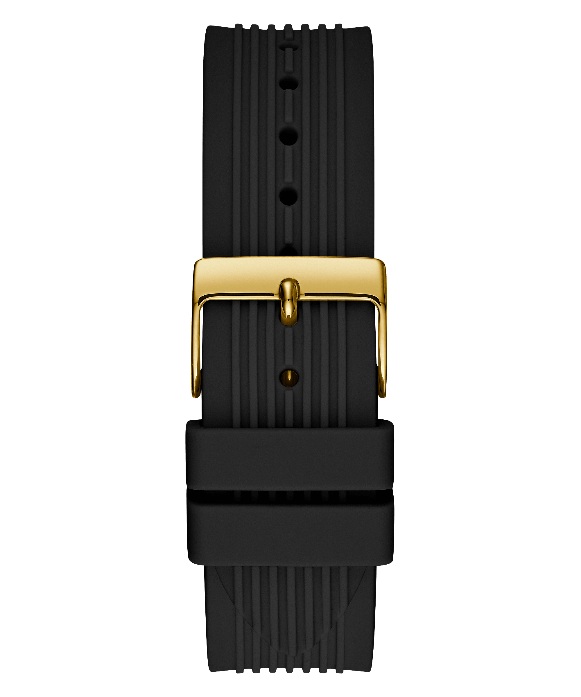 Guess Gold Cosmo black silicone strap with gold buckle and adjustment holes