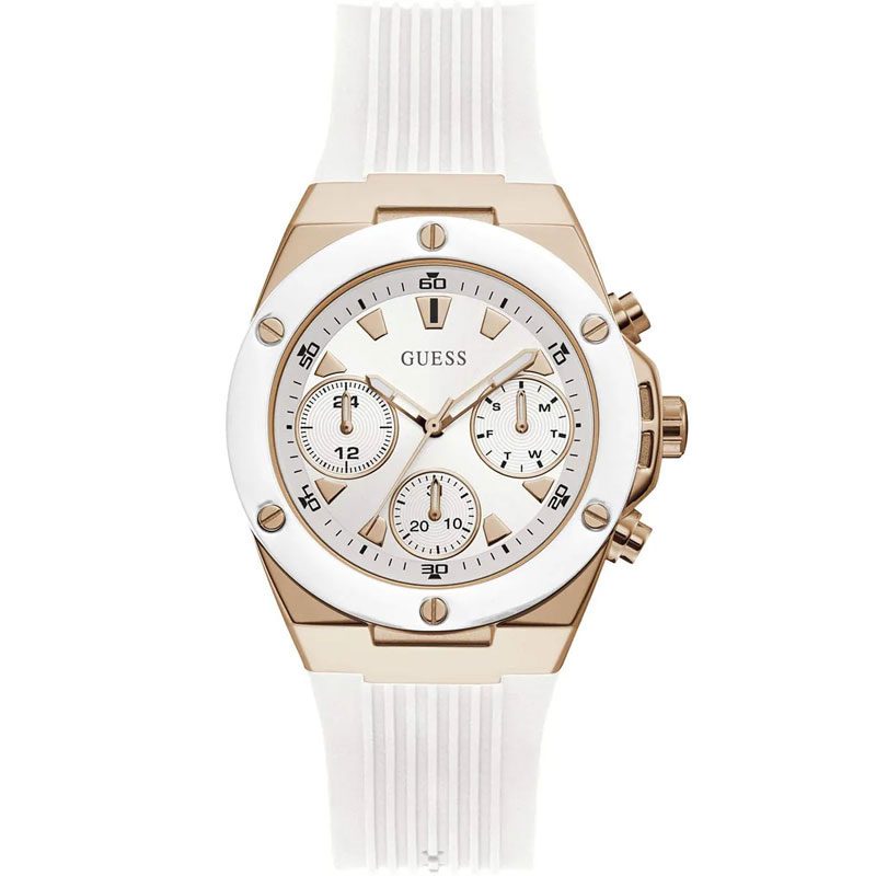 GUESS GW0030L3 women's watch with white dial and rose gold chronograph case