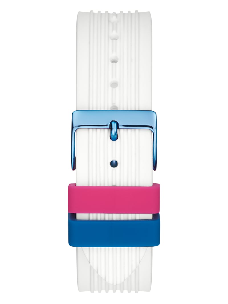 Guess tie-dye watch white silicone strap with multicolor buckle keeper details