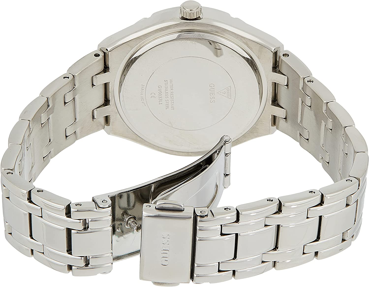 Guess watch presentation box with branded outer sleeve and cushioned interior
