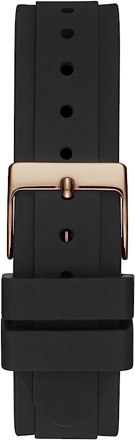 Black silicone strap with rose gold buckle and keeper detail