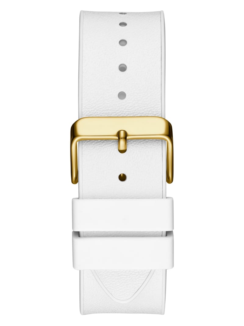 White silicone strap with gold buckle and clasp detail for Guess GW0202G6