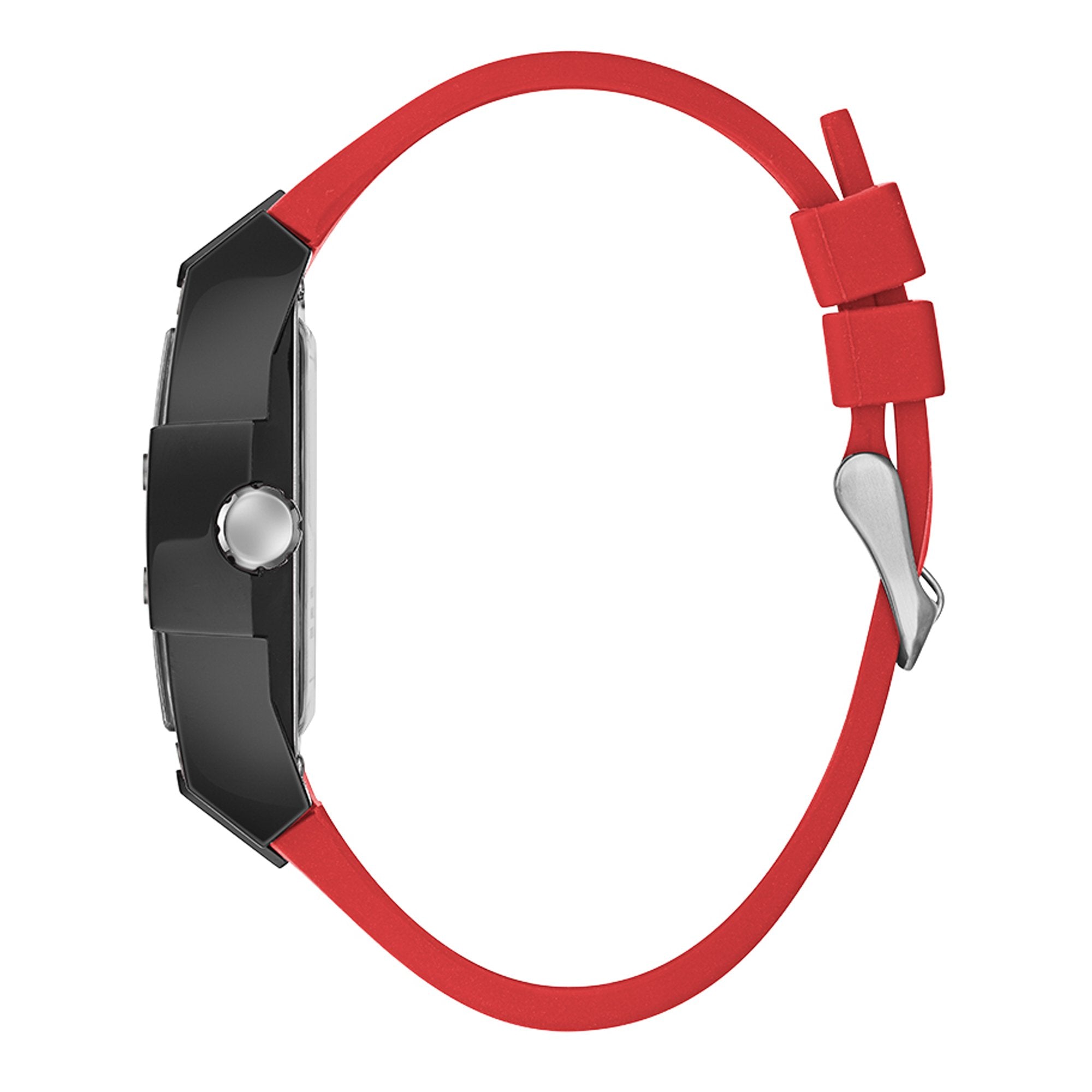 Guess black case red silicone men's watch GW0203G4 side profile showing strap